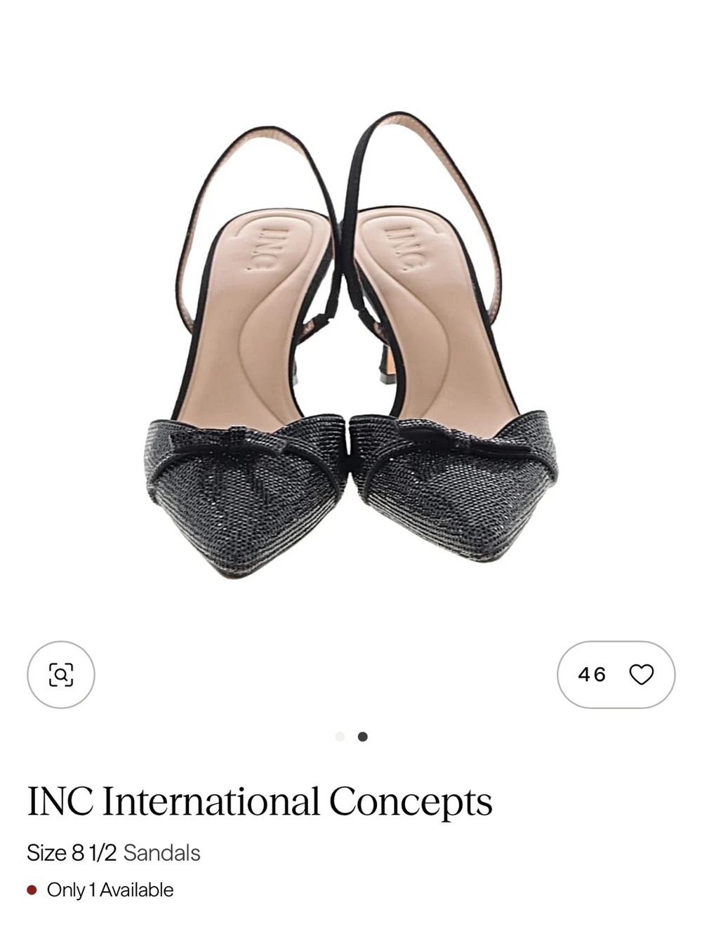 INC International Concepts Black Pointed Slingback Sandals with Bow Accent